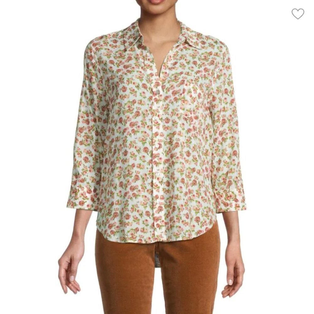 L'AGENCE Ryan Floral Rose Button Down Shirt Blouse, size Small